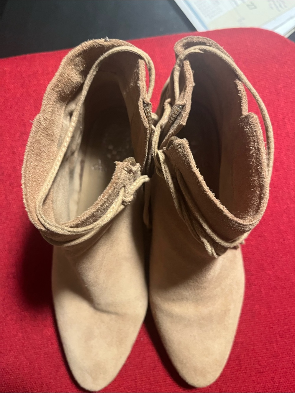 Vince Tan Suede Pointed-Toe Ankle Booties
